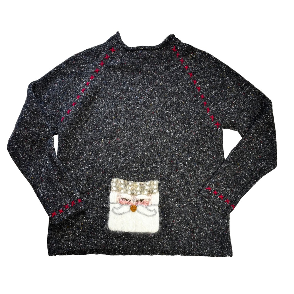 David Brooks Womens Santa Claus Tweed Knit Sweater Grey Wool Blend Medium